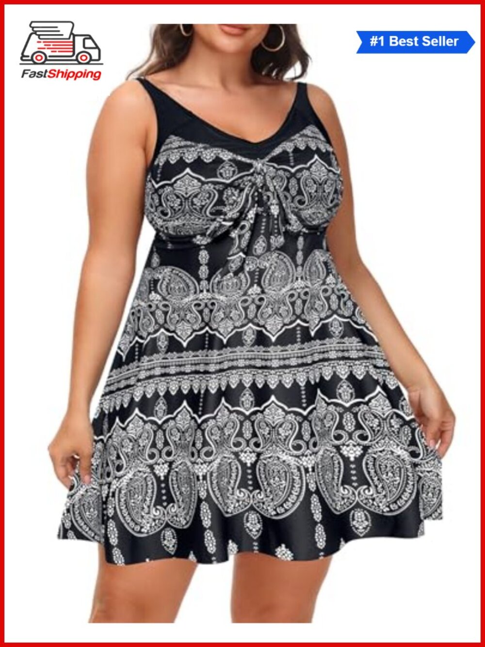 🎅 Plus Size Two Piece Tankini Swimsuit Floral Tummy Control Swim Dress